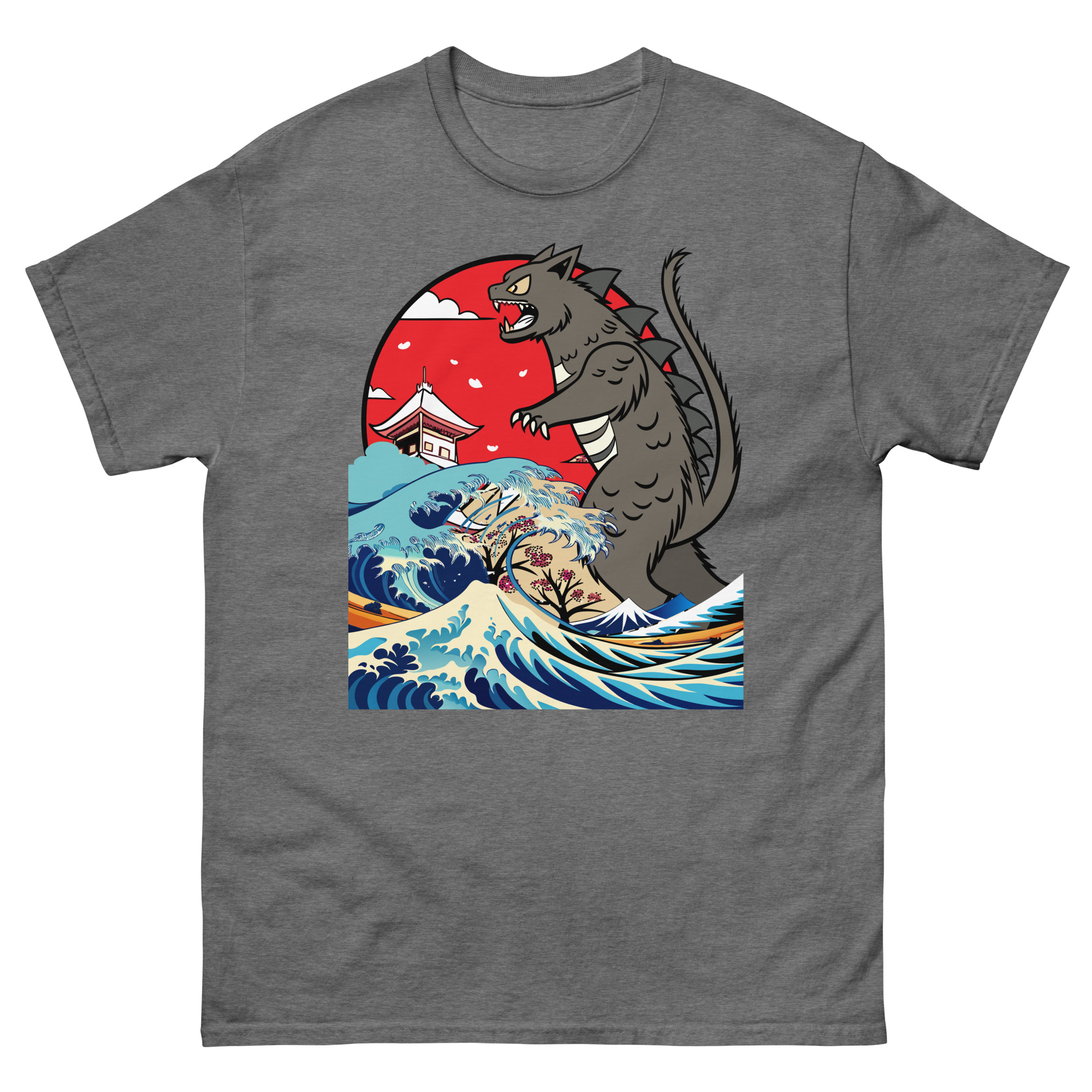 Catzilla Cat Japanese Sunset Art Funny Cat For Men Women Kid Unisex Tshirt - Image 11