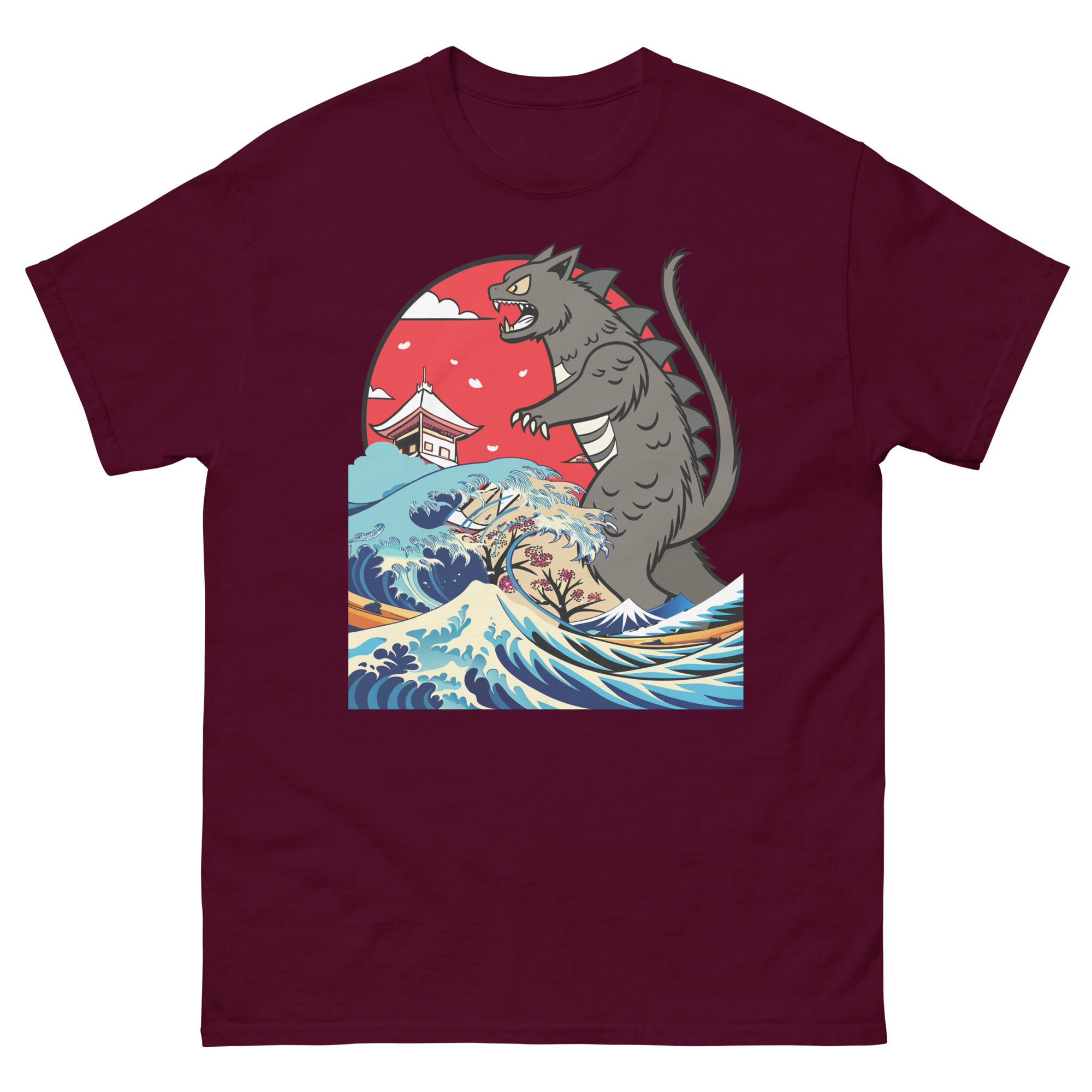 Catzilla Cat Japanese Sunset Art Funny Cat For Men Women Kid Unisex Tshirt - Image 2